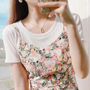 纱衣上衣女罩衫 白色网纱T恤女夏季 薄款 配吊带裙内搭短袖 0318r 新款