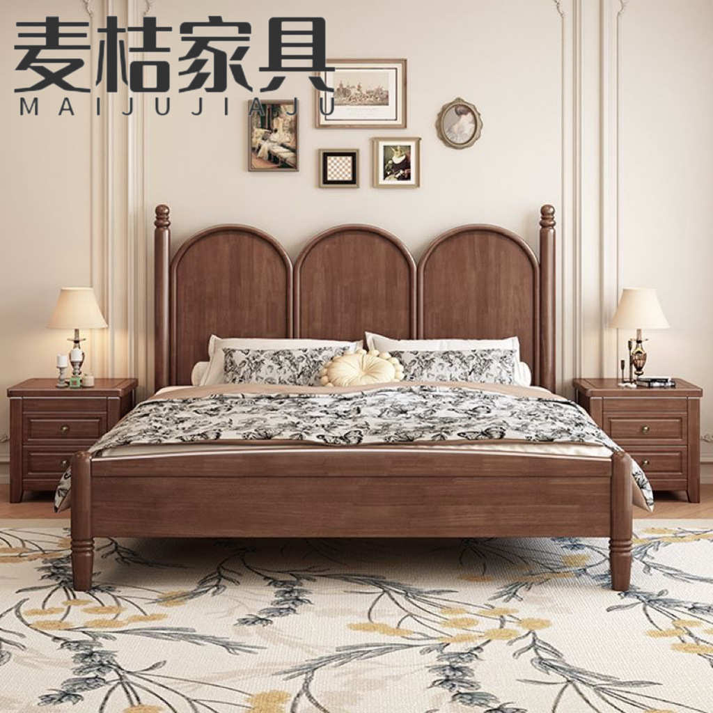 复古法式实木床美式主卧双人床轻奢现代民宿1.5简约1.8中古风婚床