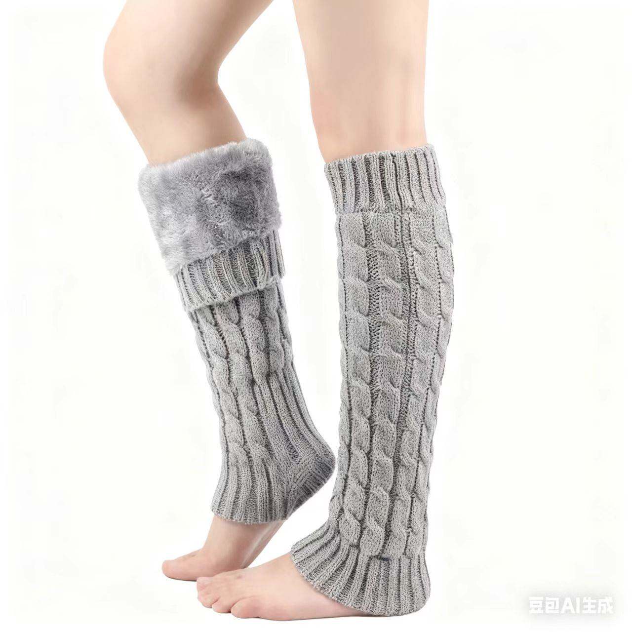 日系加绒毛线袜套保暖堆女士护腿套暖脚套针织麻花暖加厚防寒秋冬