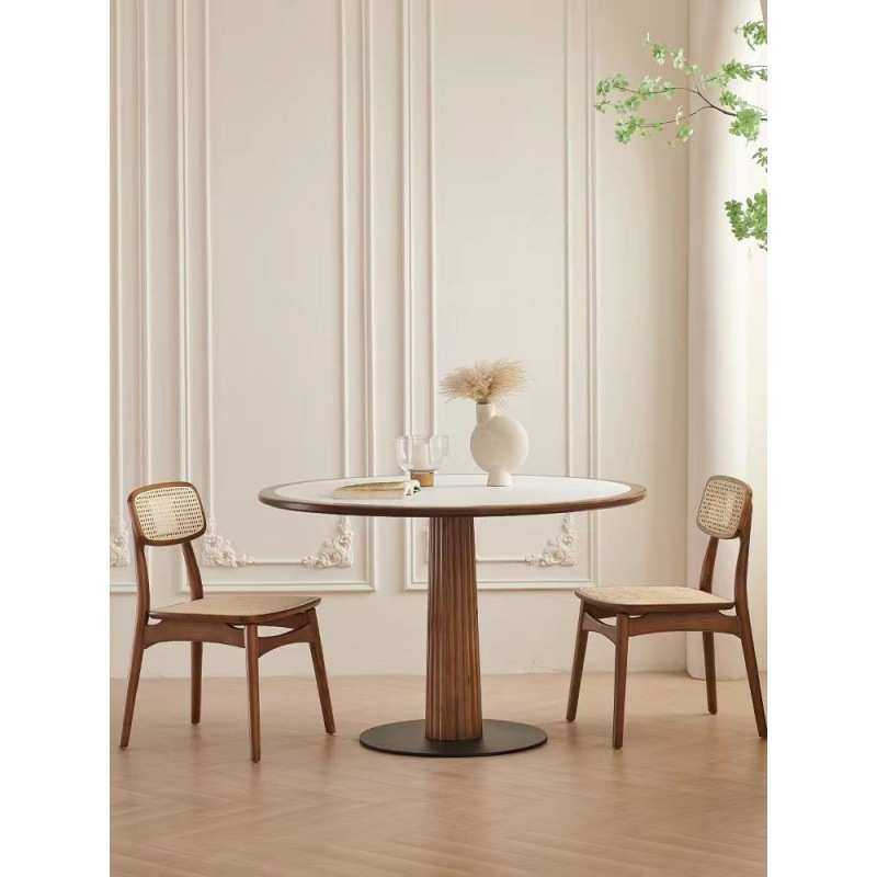 北欧岩板餐桌家用小户型侘寂风洽谈小圆桌实木复古圆形简约白餐桌,住宅家具,餐桌椅+餐车,淘宝优惠券,粉丝福利购,淘宝优惠卷