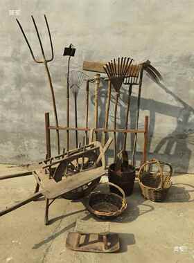 民thylou+j俗饰怀旧老物件老具老式农耕工具推旧车风车提农篮农家