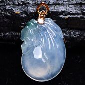 缅甸冰种翡翠吊坠福瓜老坑A货18K金镶玉男女款 玉石挂件2.54g