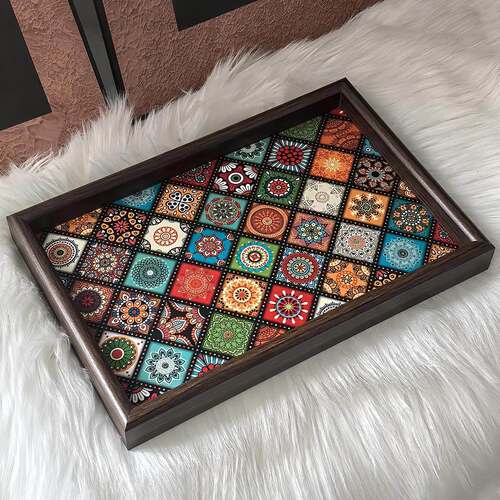 High-end vintage walnut wood jewelry rectangular tray, luxur