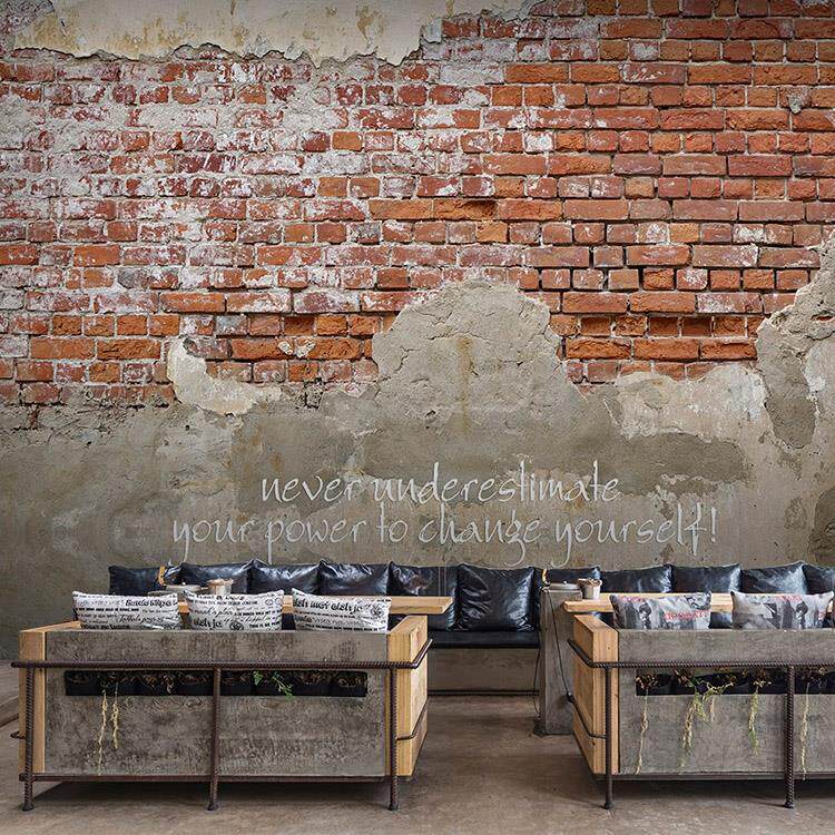 叙利亚水泥墙砖纹咖啡厅奶茶店壁纸覆古工业风饭厅壁画 画火锅店