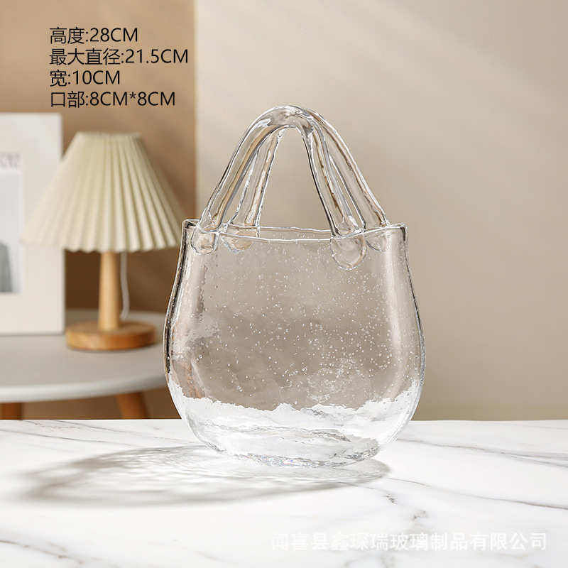 北欧创意气泡手提篮客厅餐桌透明插花干花水培装饰品包包玻璃花瓶