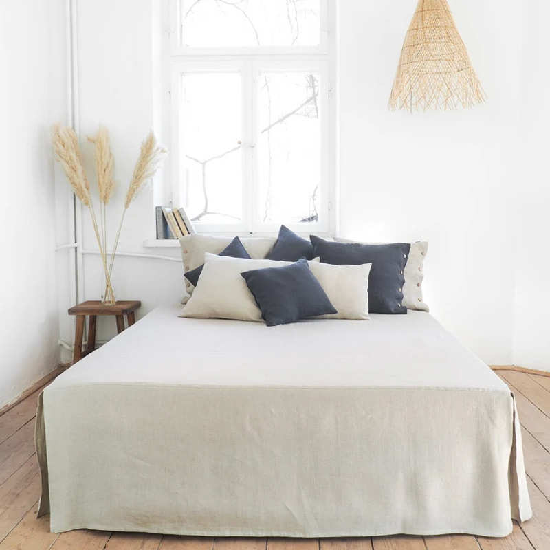 席梦思边床罩亚麻ins简约保护套风荷叶防滑定制床单件纯色定做裙