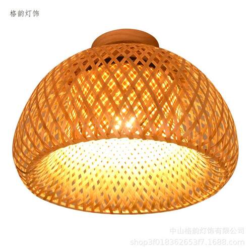 中式禅意茶室竹编竹艺LED复古吸顶灯具名宿田园走廊阳台个性创意