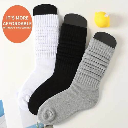 3 Pairs Pleated Mid Length Socks Women