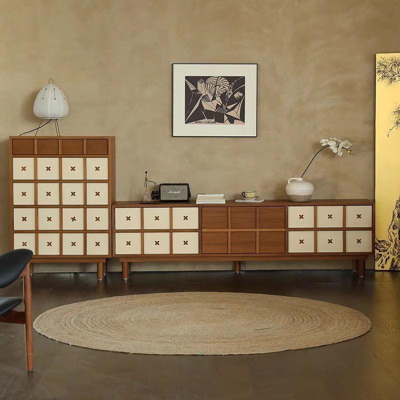 中古风电视柜法式复古实木现代东方客厅家用小户型视听柜收纳矮柜