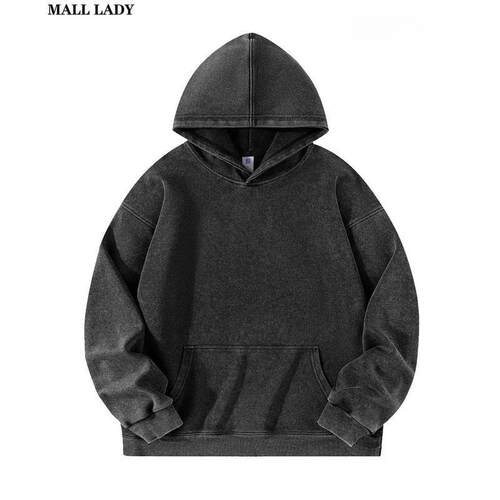 H 82453 Unisex acid wash oversized hoodie 女做旧水洗连帽卫