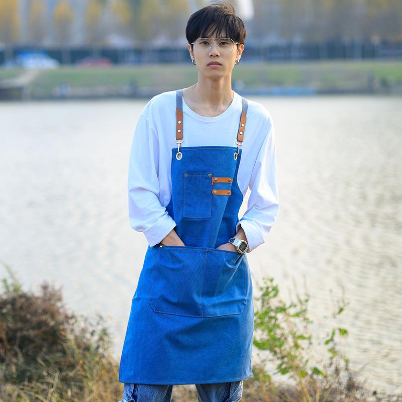 牛仔厚帆布围裙奶茶咖啡蛋糕店烘焙美发美甲中餐厅男女工作服印字