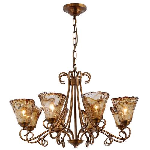 美式全铜简约枝型乡村客厅灯复古法式别墅餐厅玻璃吊灯