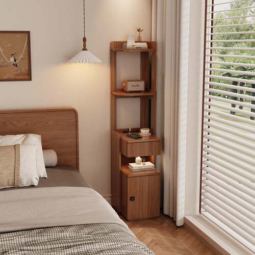 加高实木床头柜智能家用卧室床边置物架窄夹缝小型带指纹锁抽屉柜