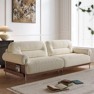 法式复古沙发客厅小户型实木直排雪尼尔布艺沙发中古奶油风沙发