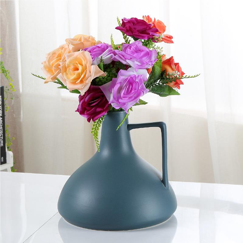 创意简约陶瓷手M2112欧提花阔口壶花瓶插北现代居家样板房软装装