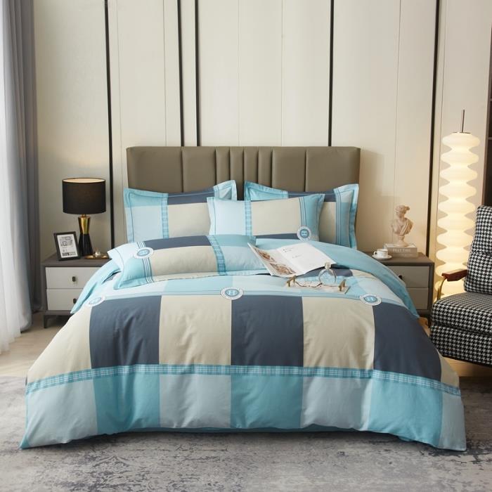 正品纯全斜纹英5伦风四件套条格欧棉美被套床笠1.8米1.m2秋床品冬