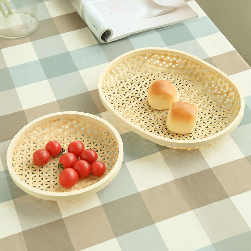 竹编制品竹编手工圆簸箕果盘筛子家用零食盘糖果盘茶点盘创意农
