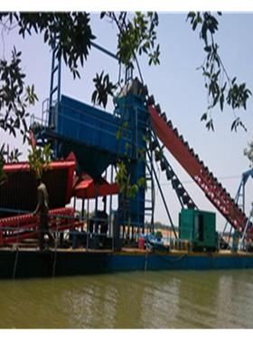 柬埔滚开寨水面采沙金设备 筒KD-200筛面淘金船 链斗式挖水沙选矿