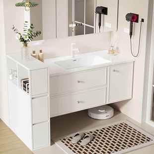 法式智能高低半墙柜陶瓷一体盆实木浴室柜卫生间洗手洗脸盆洗漱台