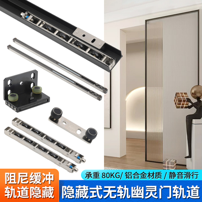 隐藏形无轨幽灵门轨道双缓冲卧室木门滑轨专用五金配件铝框门配件