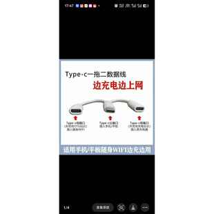 上网宝一分二otg充电二合一母座转接线 type-c双母口黑白随机发