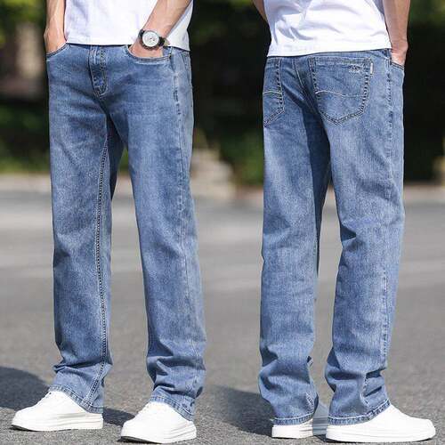 Men's Solid Color Light Wash Denim Jeans, Casual Comfy