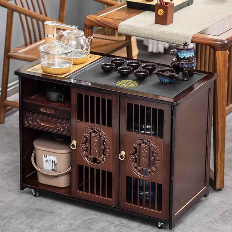 移动茶桌家用小茶台边柜茶车实木阳台泡茶几烧水壶一体煮茶水柜子