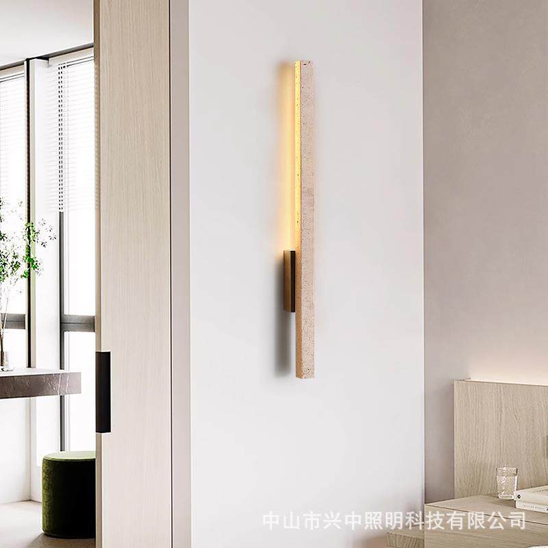 中古卧室床头氛围创意灯美式黄洞石线条灯黄洞石客厅别墅走廊灯
