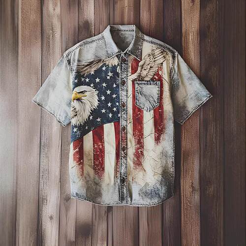 Linglong linen printed collar short sleeved shirt