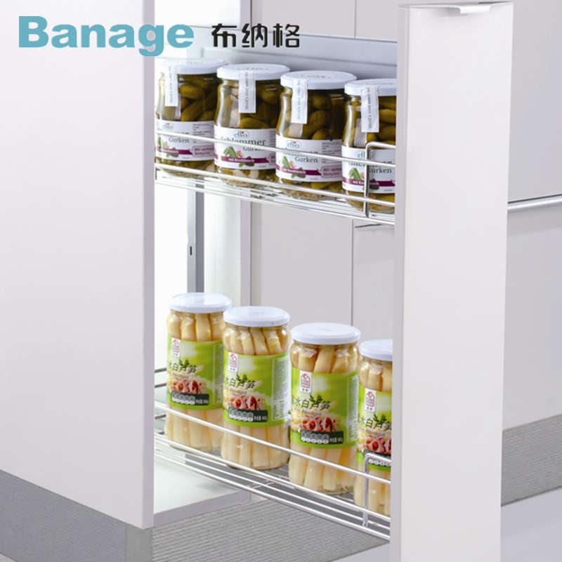 布纳格厨房橱柜200/300/400柜双层侧拉篮不锈钢调味篮阻尼抽屉式