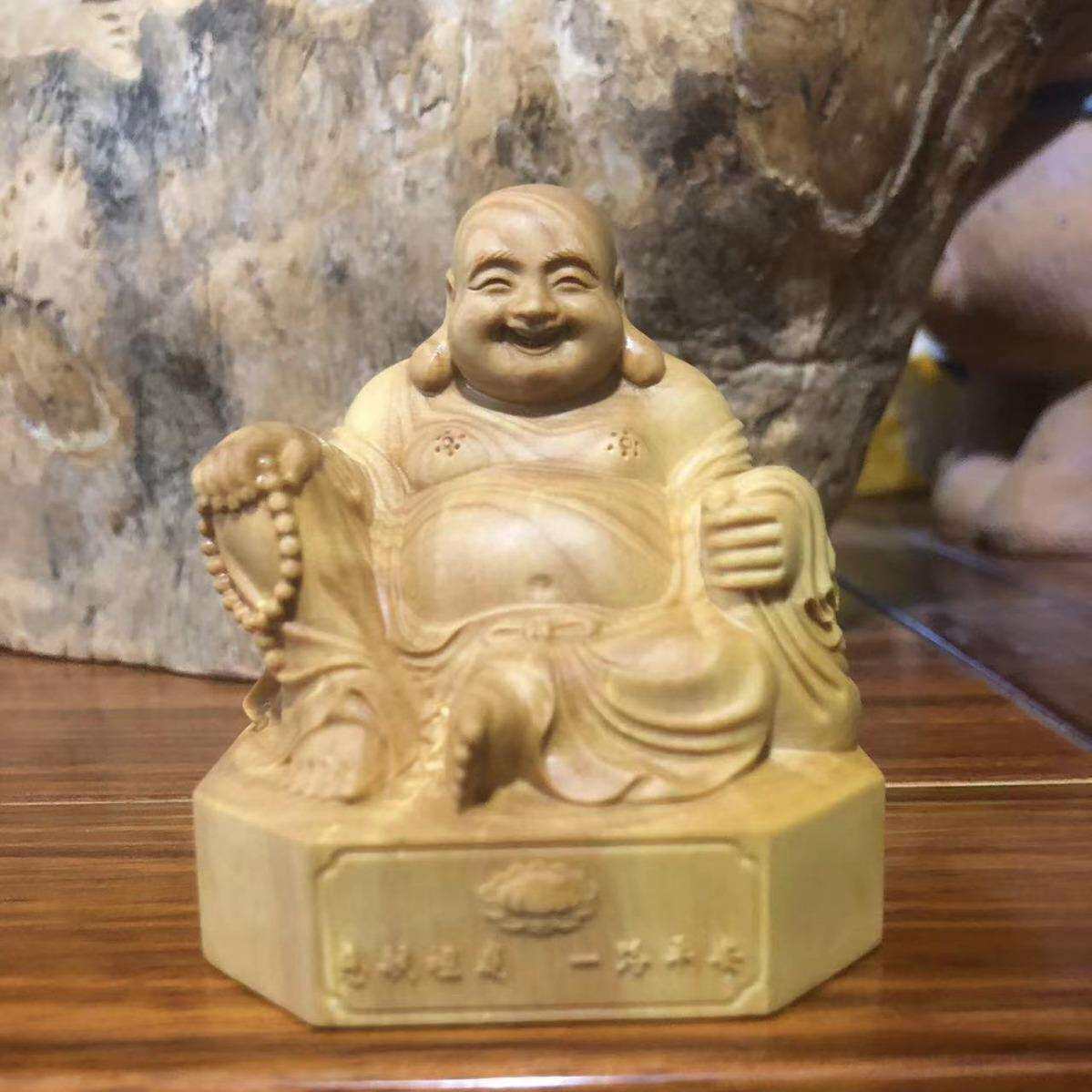 弥勒摆件厂家黄杨木雕家居