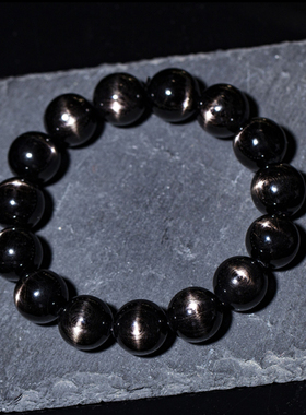 10MM收藏级金运石单圈手链星光猫眼一线黑银闪天然水晶情侣手串