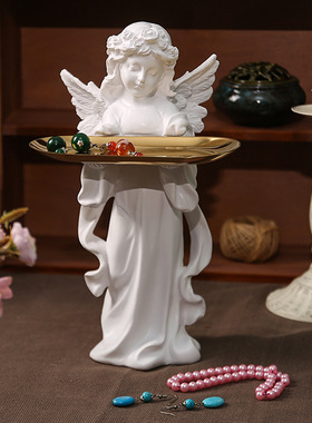 化妆品天使摆件托盘玄关装饰摆件