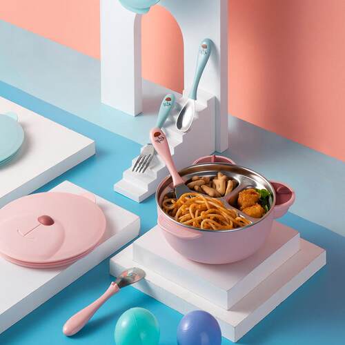 不锈钢儿童餐盘婴儿吸盘式碗宝宝分格盘辅食餐具套装分格辅食盘