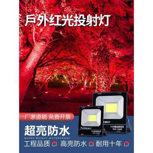 led户外红光射灯大功率防水鱿鱼灯超亮室外照明灯220v红色投光灯