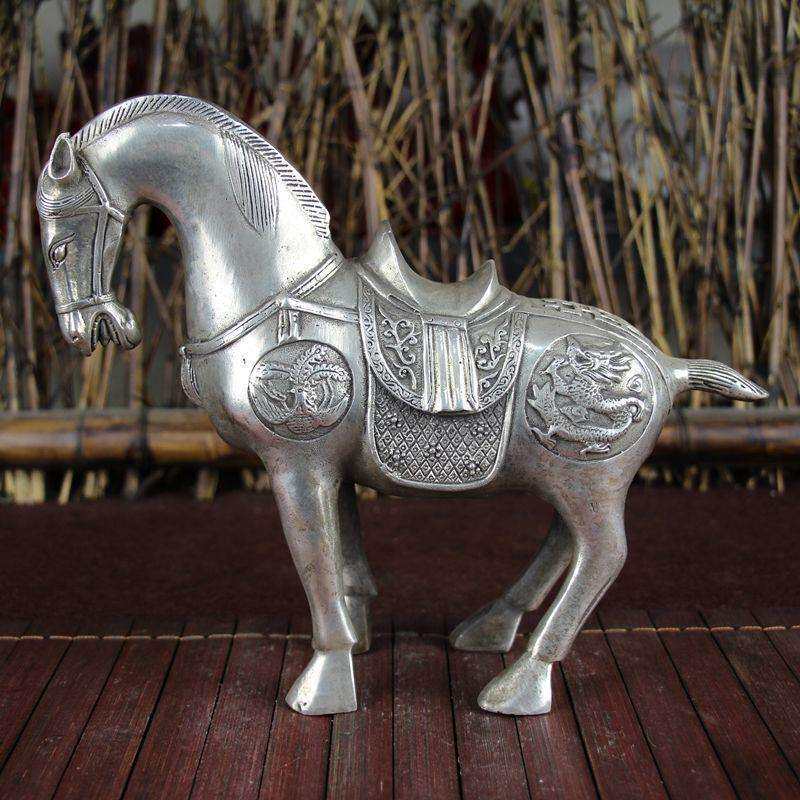 古玩杂项仿古铜器白铜书房居家摆件精品工艺用品龙凤骏马