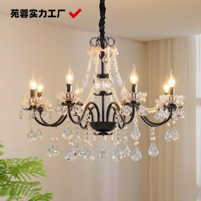 法式客厅卧室南洋复古奢华中古珍珠蜡烛欧式餐厅别墅美式水晶吊灯