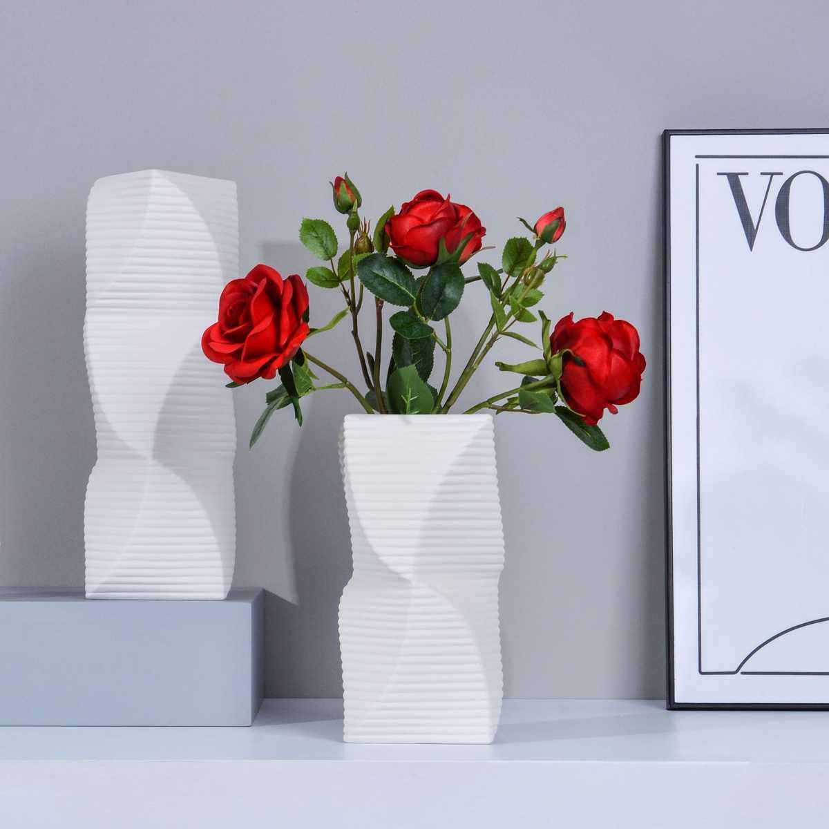 现代北欧简约侘寂风陶瓷花瓶创意手工摆件家居样板房客厅装饰品,家居饰品,花瓶,淘宝优惠券,粉丝福利购,淘宝优惠卷