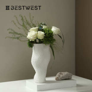 博西家居 饰品 ins风创意扭曲白色釉面陶瓷花瓶摆件家居样板间装