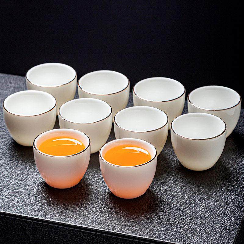 景德镇汝窑高档羊脂玉白瓷茶杯10只品茗杯功夫家用陶瓷6只装主人