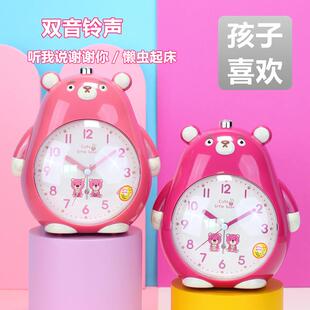 创意可爱闹钟静音夜灯音乐会说话儿童牀头卧室贪睡灯光小学生闹表