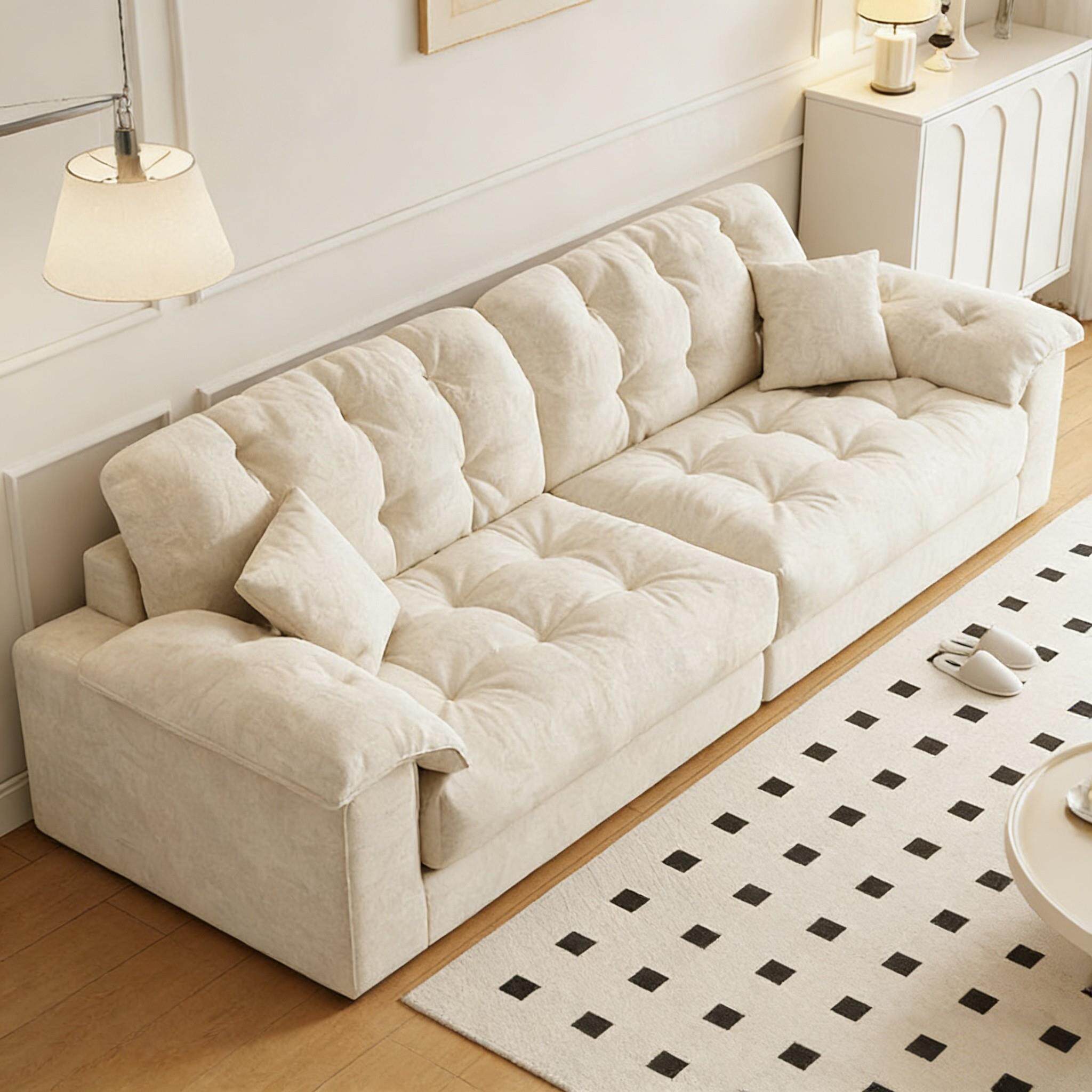 奶油风布艺沙发客厅2026新款小户型家用可拆洗三人位直排云朵沙发