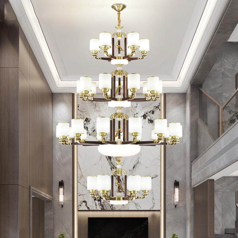 新中式复式楼大吊灯全铜实木中国风loft酒店大堂别墅楼中楼客厅灯