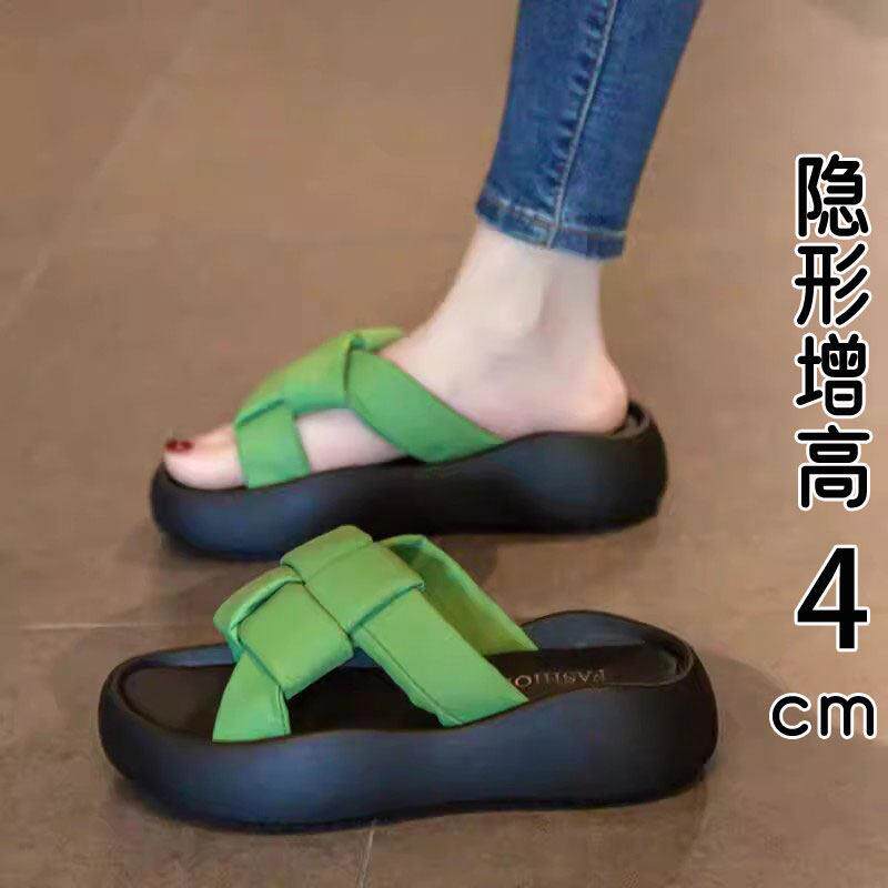 香港真皮踩屎感凉拖鞋女夏季外穿2026新款爆款厚底增高沙滩一字拖