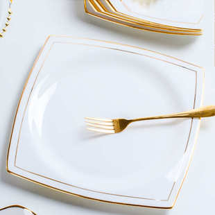骨瓷餐具58头金格斯景德镇陶瓷餐具轻奢简约金边碗盘碗碟套装家用