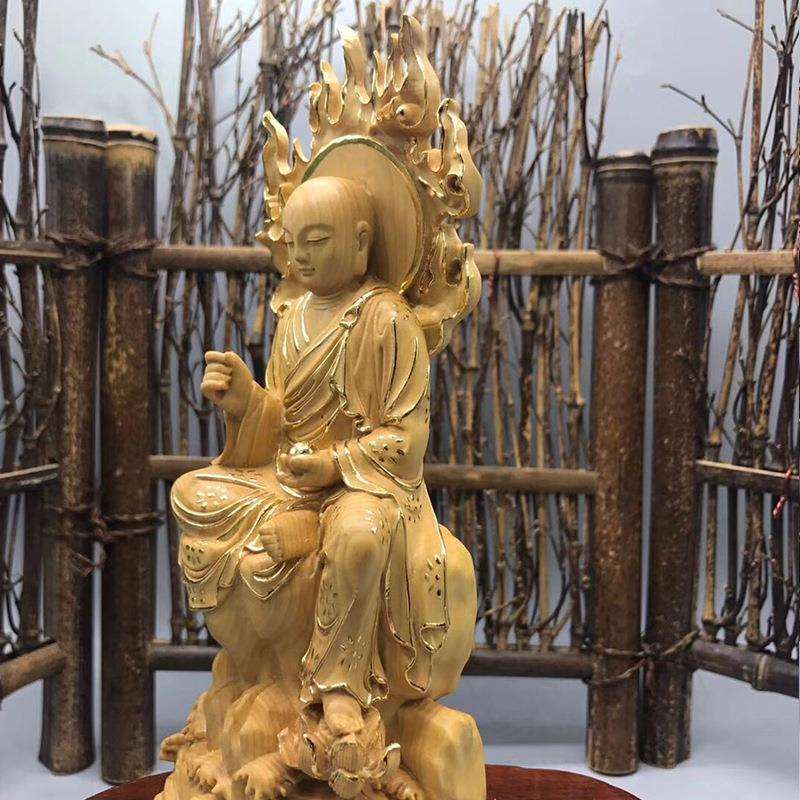 小叶黄款杨木(描金版)火焰地藏菩王雕刻制作居萨家摆饰摆件8888