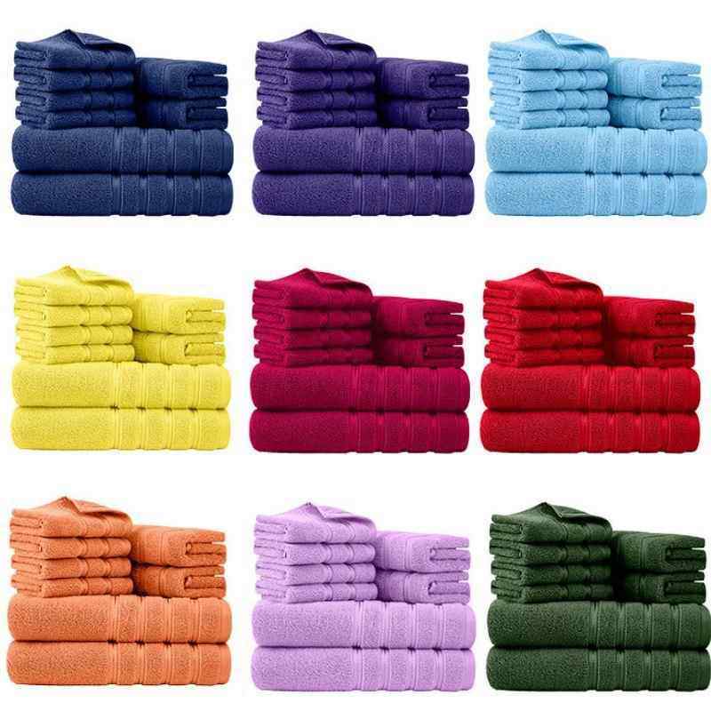 素色出口纯棉八件套巾2浴巾2毛巾4方巾套巾
