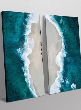 现代简约装饰画蓝色海洋大海沙滩海浪壁画酒店民宿公寓挂画内框画