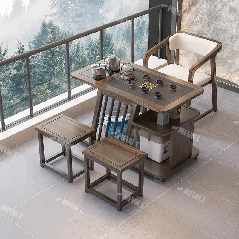 高档实木桌型阳台茶家用小茶台椅组合烧人水壶一体两喝茶几简约可