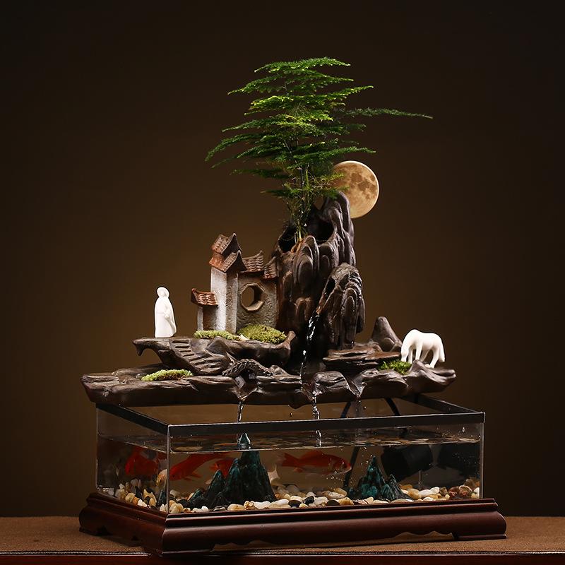 创意假山流水喷泉小型流水鱼缸景观办公室玄关桌面家居风水招财